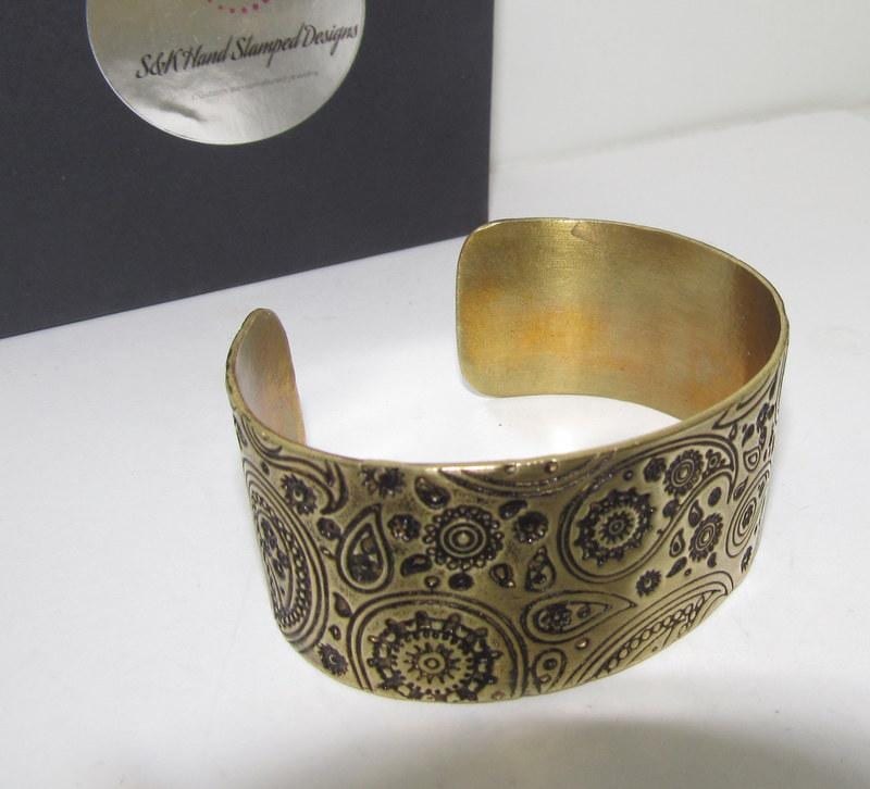 brass new gold Floral Print Embossed Cuff, boho paisley jewelry, personalized cuff bracelet, Bff gift, western jewelry cuff,