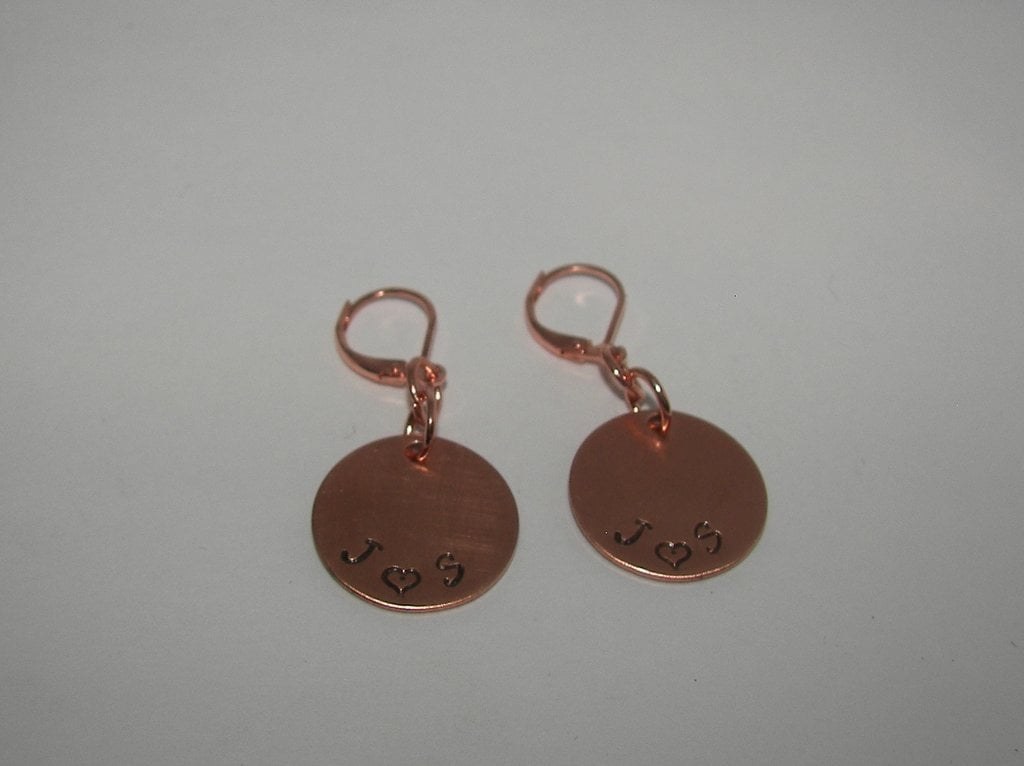 personalized dangle drop earrings , custom personalized jewelry, handstamped jewerly, handstamped jewelry, view 4