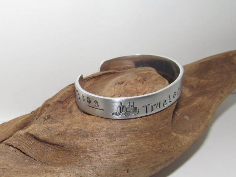 Trucking life cuff bracelet, Truckers wife gift, Personalized Adjustable stamped cuff bracelet, adjustable cuff stamped jewelry, view 6