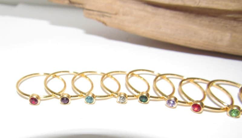 Kids birth stone ring, skinny stacking rings , personalized birth month ring, birthstone stacking ring, view 2