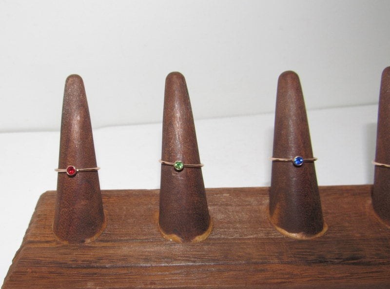 Rose gold Kids birth stone ring, skinny stacking rings , personalized birth month ring, birthstone stacking ring, view 7