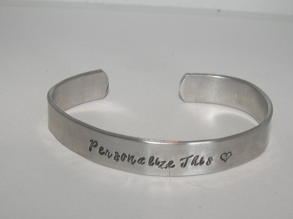 Pewter hand stamped cuff bracelet, gift personalized with name and school , custom handstamped jewelry, handstamped jewelry, view 4