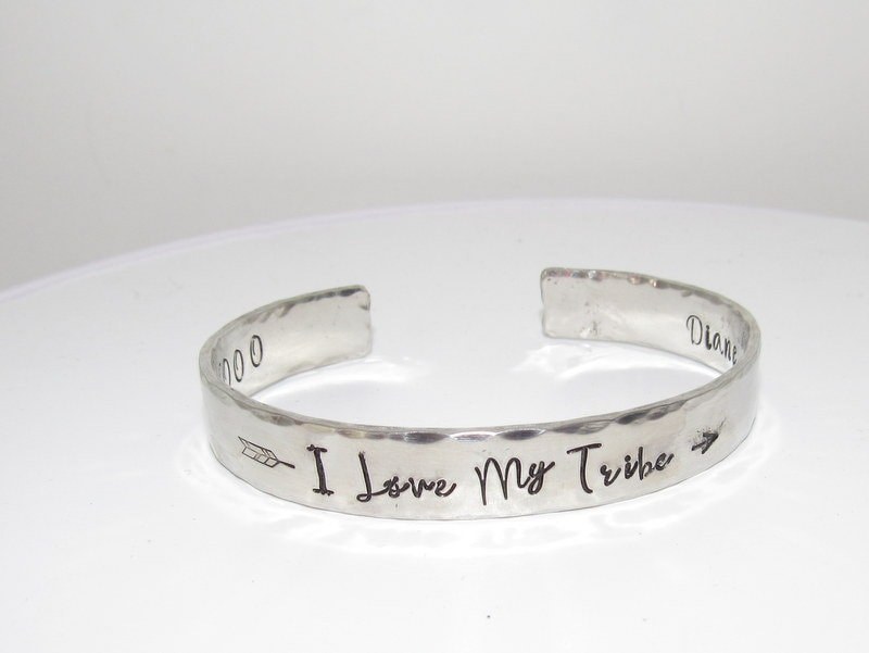 I love my tribe cuff bracelet, pewter jewelry, bridesmaid gifts, best friend gift, personalized bracelet for her, handstamped jewelry