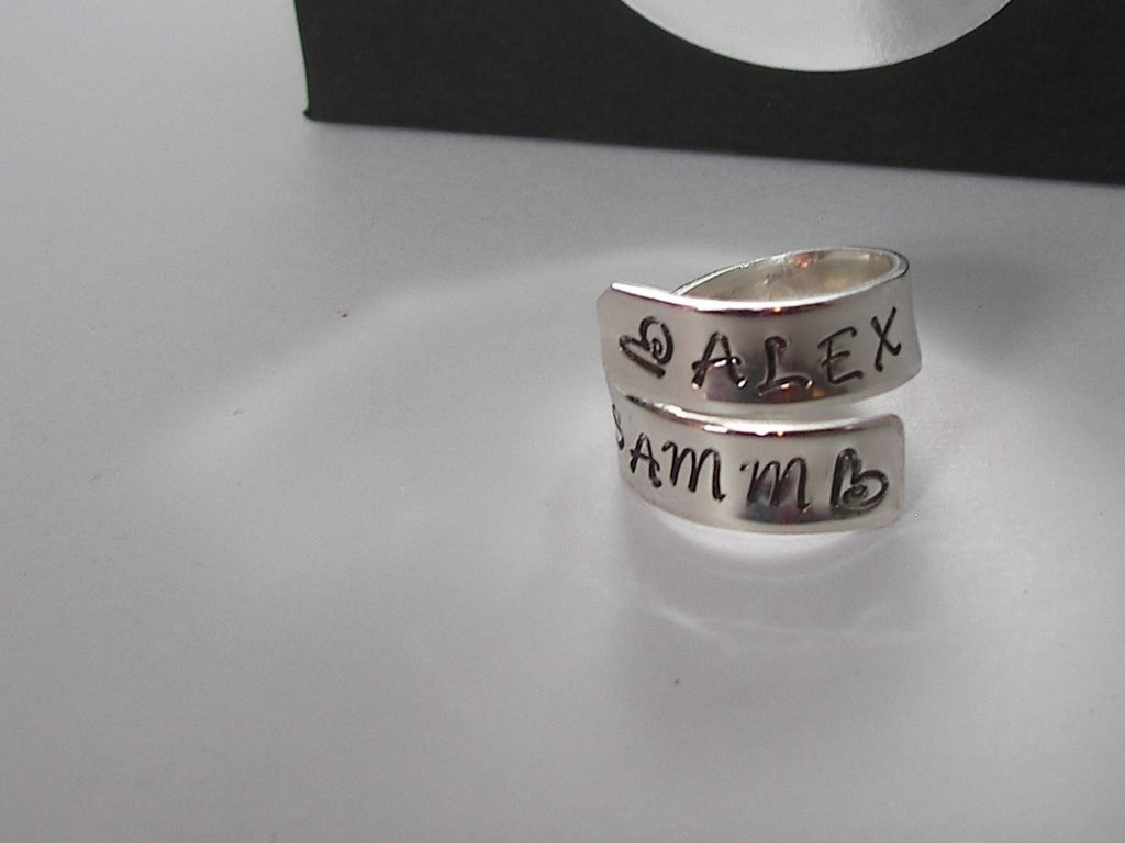 Pewter kids name wrap ring, custom personalized jewelry ,hand stamped jewelry ring for mom, Anniversary gift for mom, handstamped jewelry, view 7