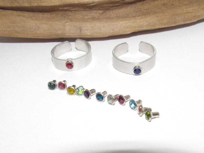 silver aluminum birth stone ring, adjustable birthstone ring, personalized birth month ring. Custom Stamped Name Ring, view 9