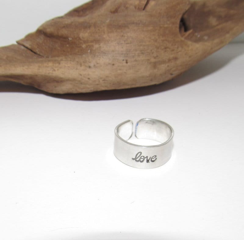 Love Adjustable stamped ring, love aluminum ring, inspiration rings, adjustable silver ring, stamped jewelry,, view 2