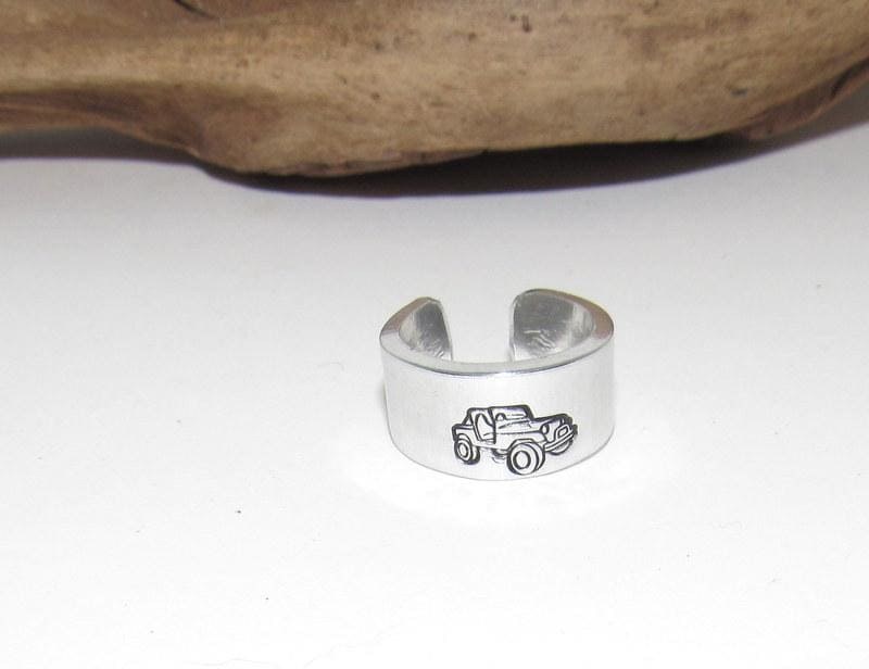 Off road truck ring, rock climber ring, Personalized Adjustable stamped ring, stamped jewelry, boho ring