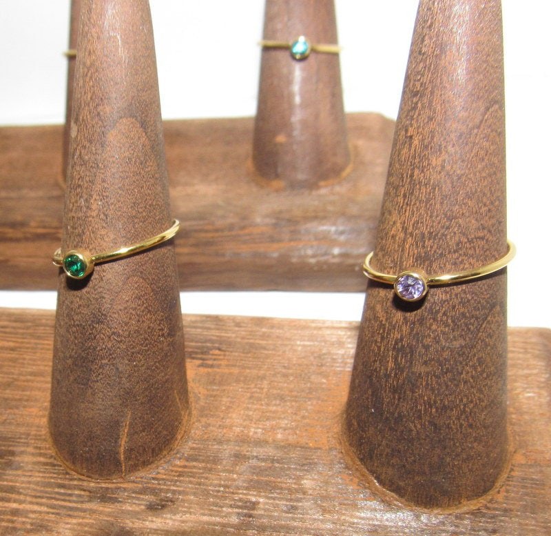 Kids birth stone ring, skinny stacking rings , personalized birth month ring, birthstone stacking ring, view 7