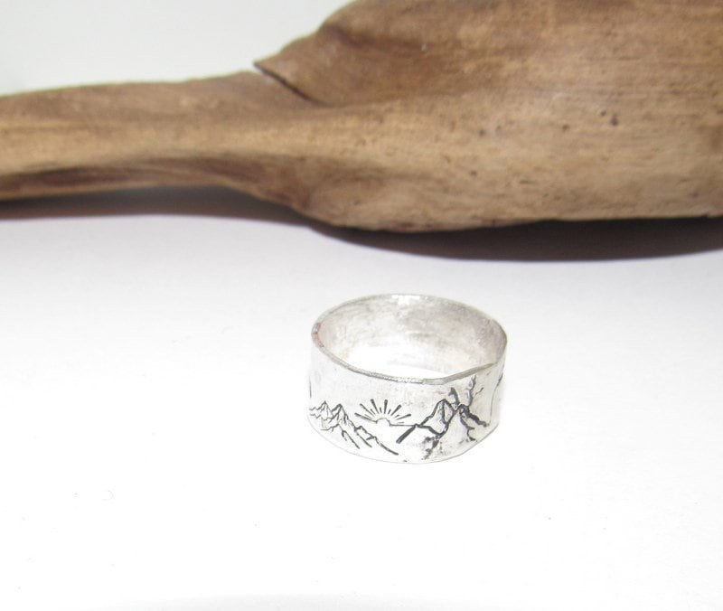 Sterling silver mountain ring ring, thumb ring ,custom personalized jewelry, hand stamped jewelry for mom, Anniversary gift for mom, view 5