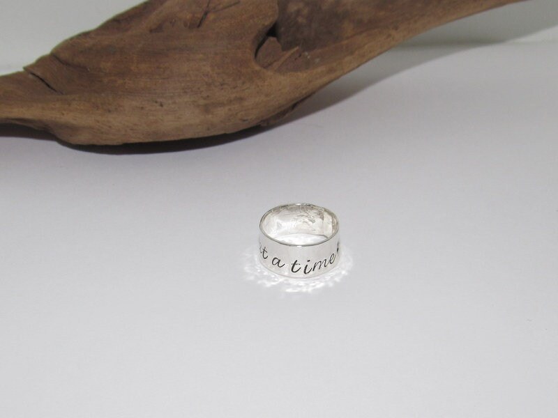 One day at a time Sterling silver ring, custom personalized ring, thumb ring, hand stamped jewelry for mom, Anniversary gift for mom