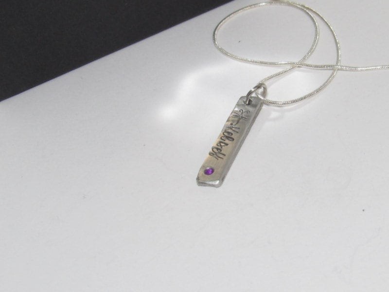 skinny pewter bar necklace with kids names, personalized jewelry for mom, mommy necklace for her, custom hand stamped jewelry, view 2