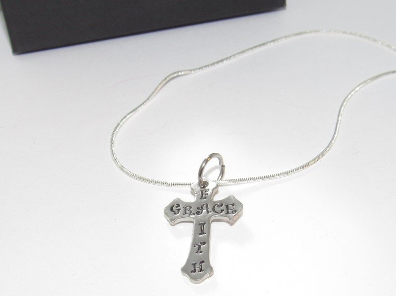personalized Faith cross necklace, personalized cross jewelry, custom stamped Faith gift for mom, best friend encouragement gift, view 3