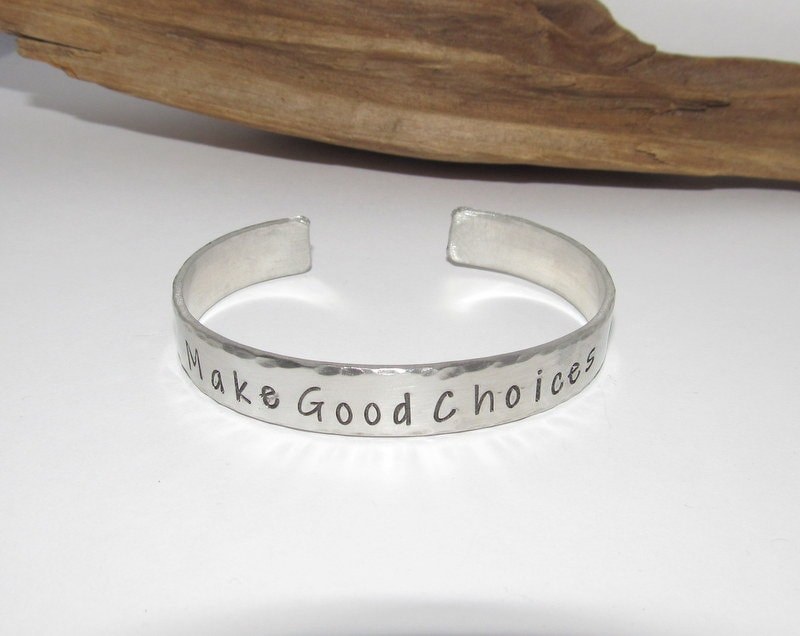 Make good choices cuff bracelet, pewter jewelry, graduation gift , best friend gift, personalized bracelet for her or him, stamped jewelry