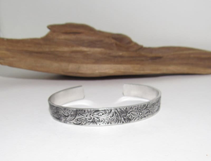 Tarnished Paisley Floral Print Embossed Cuff, boho paisley jewelry, personalized cuff bracelet, Bff gift, western jewelry cuff,
