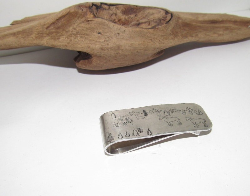 Custom mountain money clip for dad, western horse theme money clip, groomsmen gift, gift for husband, graduation gift for him, view 2
