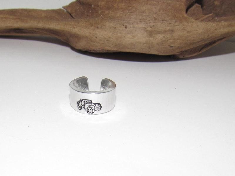 Off road truck ring, rock climber ring, Personalized Adjustable stamped ring, stamped jewelry, boho ring, view 4
