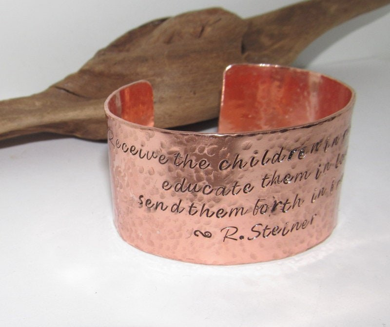 Teachers gift education them in love, Wide copper bracelet, adjustable copper cuff, stamped copper cuff bracelet,, view 2