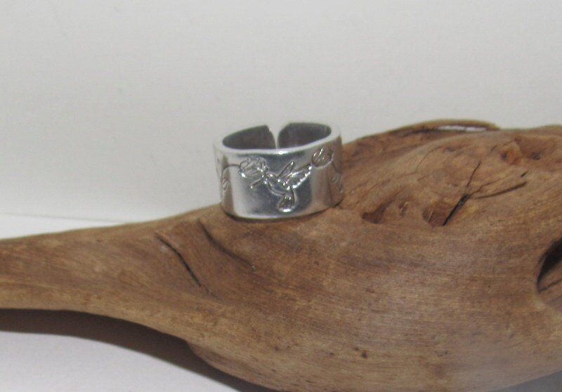 Sterling silver Humming bird Adjustable stamped ring, bird lover silver ring, inspiration rings adjustable ring, stamped jewelry,, view 6