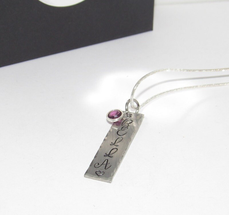 Custom stamped personalized pewter mom kids name necklace, hand stamped jewelry for mom, name charm necklace, personalized jewelry gifts