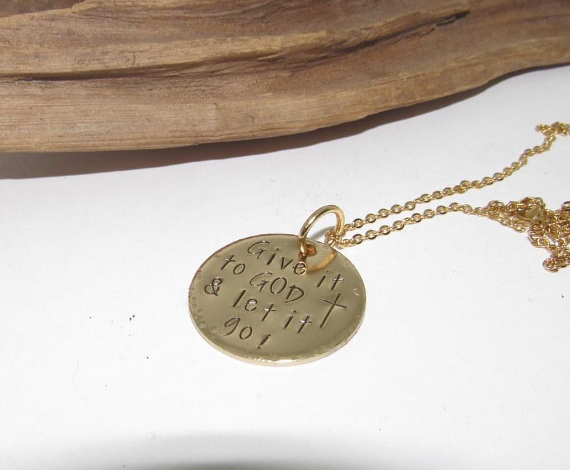 Give it to God stamped necklace, let go and let God, personalized engraved necklace , hand stamped jewelry , encouragement gift, view 5