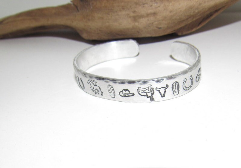 Pewter Western theme Personalized Adjustable stamped cuff bracelet, inspiration cuff, adjustable cuff stamped jewelry, boho cuff, view 6