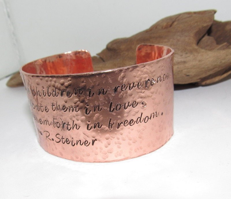 Teachers gift education them in love, Wide copper bracelet, adjustable copper cuff, stamped copper cuff bracelet,, view 3