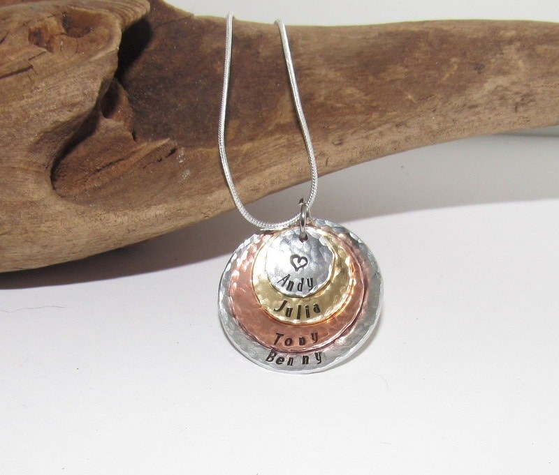4 layer mothers necklace,Personalized jewelry for her, custom stamped jewelry , necklace for her, kids name necklace,hand stamped jewelry