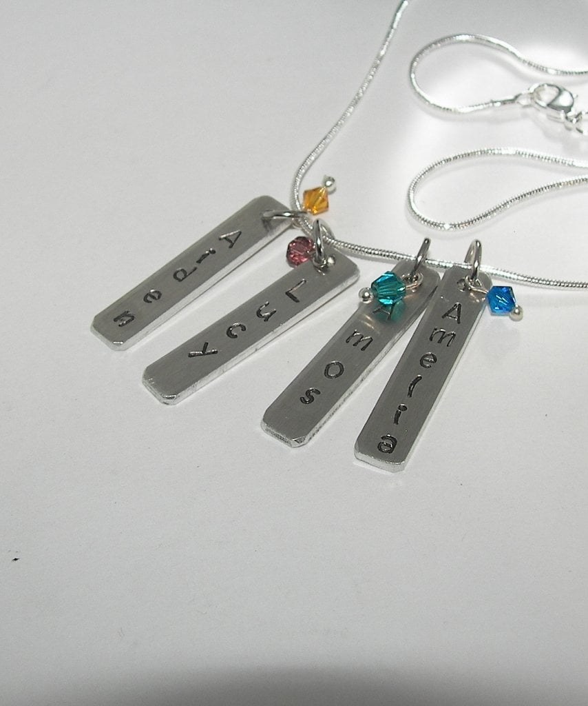 skinny pewter bar necklace with kids names, personalized jewelry for mom, mommy necklace for her, custom hand stamped jewelry, view 5