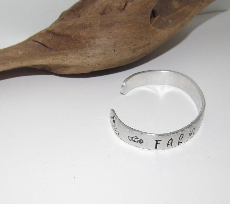 Farm life cuff bracelet , Personalized Adjustable stamped cuff bracelet, inspiration cuff, adjustable cuff stamped jewelry, boho cuff, view 2