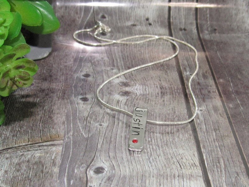 skinny pewter bar necklace with kids names, personalized jewelry for mom, mommy necklace for her, custom hand stamped jewelry, view 6