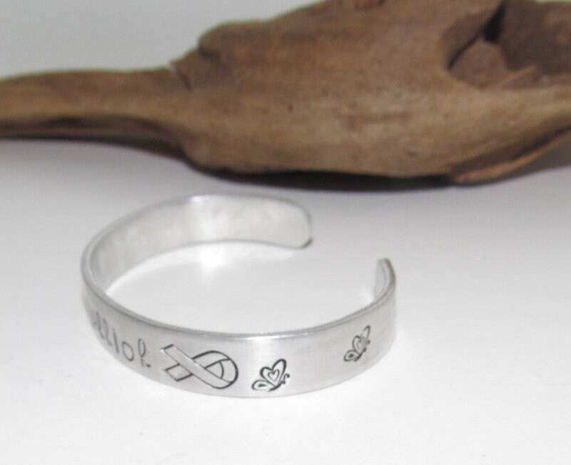 PCOS awareness warrior cuff bracelet, awareness jewelry, chronic illness awareness gift, personalized bracelet for her, hand stamped jewelry, view 4