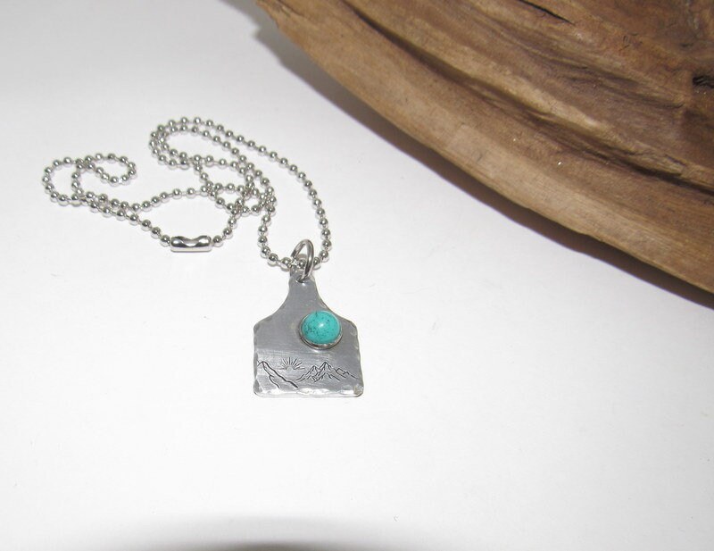 Mountain them Cow tag necklace , personalized necklace pendant, Mountain necklace, western jewelry for her, pendant necklace, view 4
