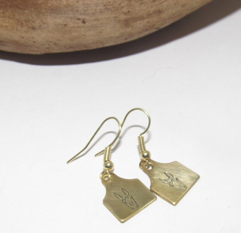 mule earrings, dangle drop earrings, donkey jewelry, farm life jewelry, personalized earrings, stamped jewelry, mule lover gift, view 6