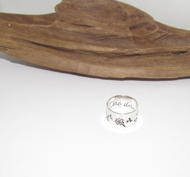 Sterling silver dandelion fluff ring, secret message ring, thumb ring ,custom personalized jewelry, hand stamped jewelry for mom,, view 4