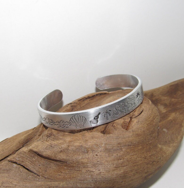 Beach life cuff bracelet, stamp jewelry, bridesmaid gifts, best friend gift, personalized bracelet for her, handstamped jewelry, view 6