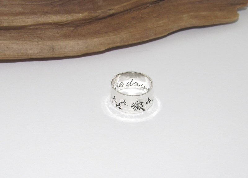 Sterling silver dandelion fluff ring, secret message ring, thumb ring ,custom personalized jewelry, hand stamped jewelry for mom,, view 5