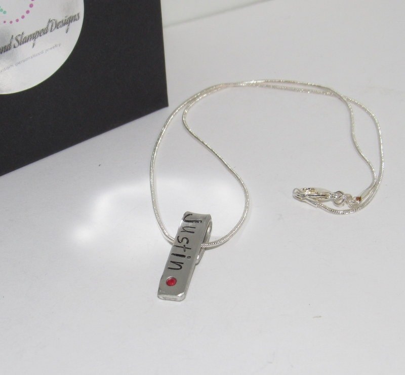 skinny pewter bar necklace with kids names, personalized jewelry for mom, mommy necklace for her, custom hand stamped jewelry, view 3
