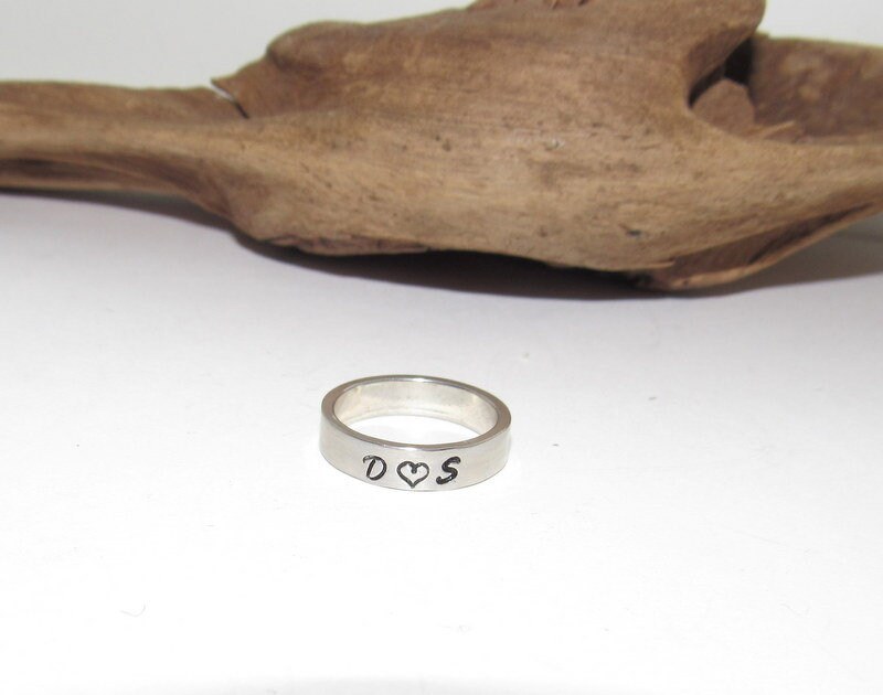 Couples initials pewter ring, daily inspiration rings, stamped jewelry , personalized rings, custom rings, view 2