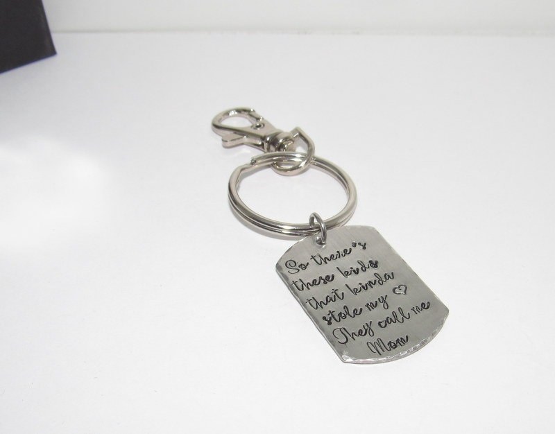 Pewter So there's these kids that stole my heart they call me mom or dad, Key ring with kids names, custom personalized handstamped jewelry, view 2
