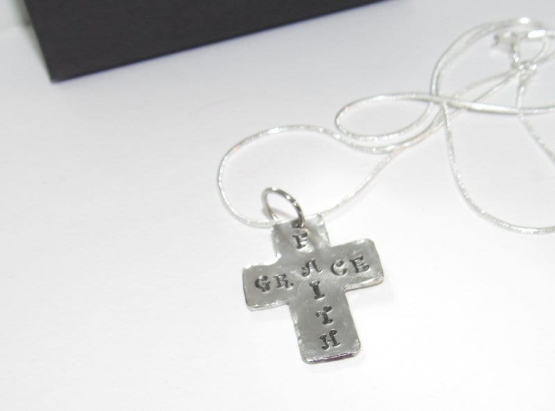 personalized Faith cross necklace, personalized cross jewelry, custom stamped Faith gift for mom, best friend encouragement gift, view 2