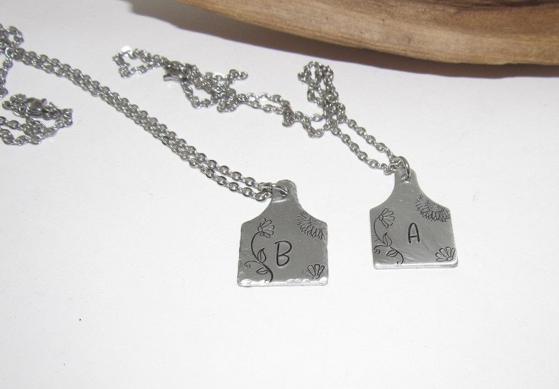 Sterling silver Personalized Initial Cow tag necklace for her, horse lover gift, western jewelry for her, pendant necklace, view 4