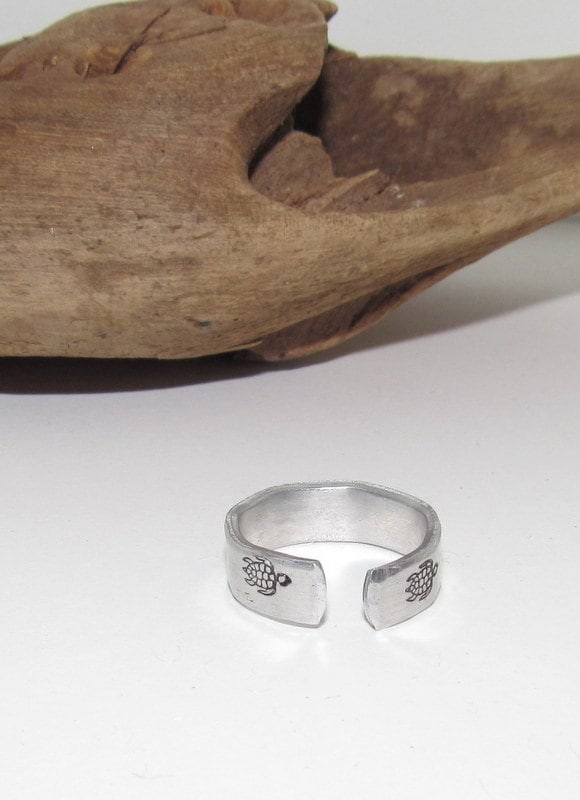 Stamped turtle ring, Personalized Adjustable stamped ring, turtle lover stamped jewelry, boho beachring, view 7