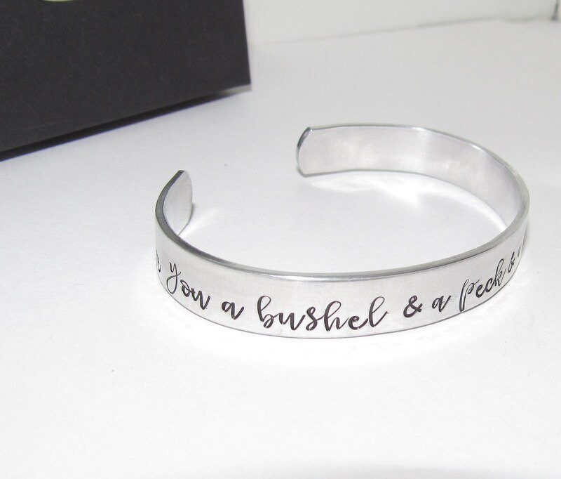pewter I love you a bushel and a peck cuff, Mother daughter gift, hand stamped cuff bracelet ,personalized jewelry, handstamped jewelry, view 6