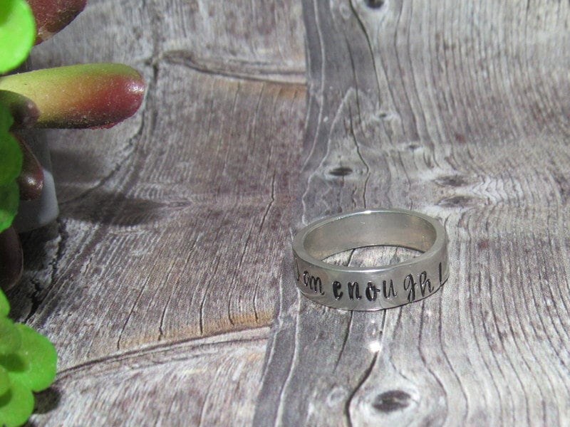 I am enough pewter ring, daily inspiration rings, stamped jewelry , personalized rings, custom rings, view 3