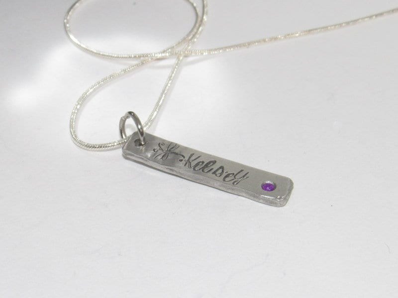 skinny pewter bar necklace with kids names, personalized jewelry for mom, mommy necklace for her, custom hand stamped jewelry, view 7