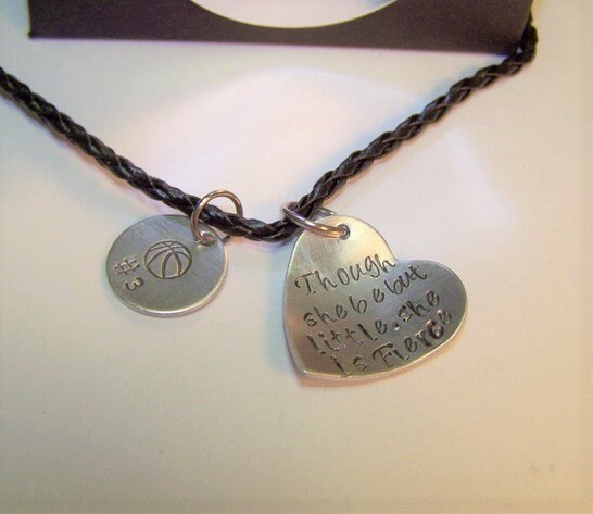 Though she be little she is fierce, custom stamped necklace, personalized heart necklace, handstamped jewelry , gifts for her, team gifts, view 2