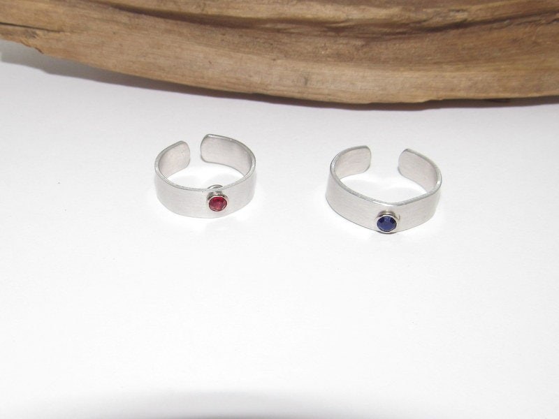 silver aluminum birth stone ring, adjustable birthstone ring, personalized birth month ring. Custom Stamped Name Ring, view 5