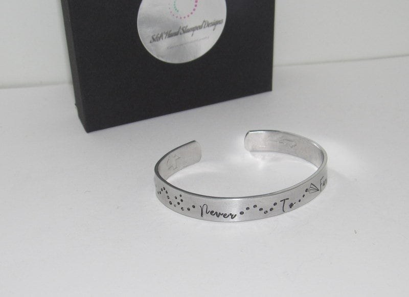 Never to far for friends personalized cuff bracelet ,bff long distance friendship cuff, custom hand stamped jewelry, handstamped jewelry, view 2