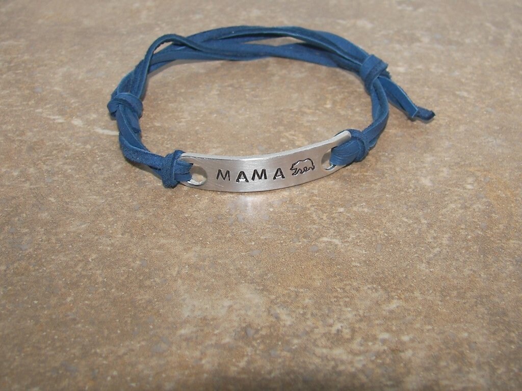 Mama bear bracelet, custom handstamped aluminum bar bracelet,personalized gift under 20-personalized, bracelets for women, view 2