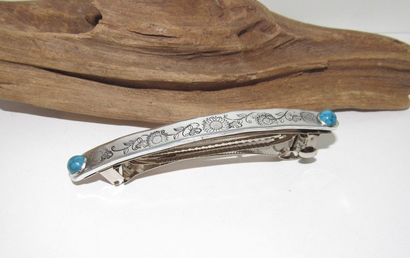Boho-Chic Hand-Stamped Hair Accessory with sunflower, gift for sunflower lover ,southwestern style hair clip ,